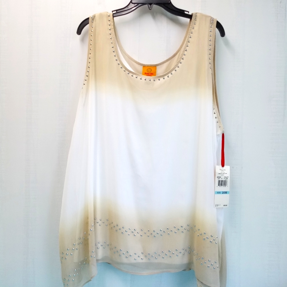 Sleeveless Ombre Studded Tank Top - White and Tan